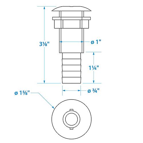 Thru Hull Connector White Plastic- 3/4"