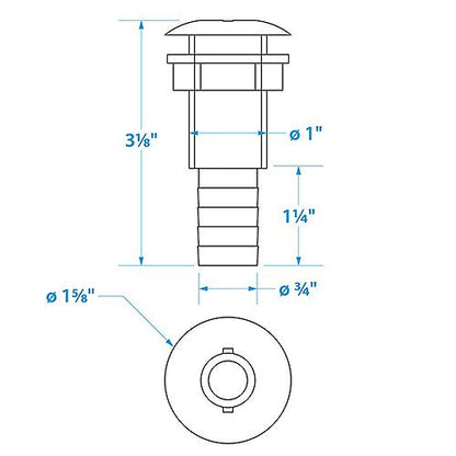 Thru Hull Connector White Plastic- 3/4"