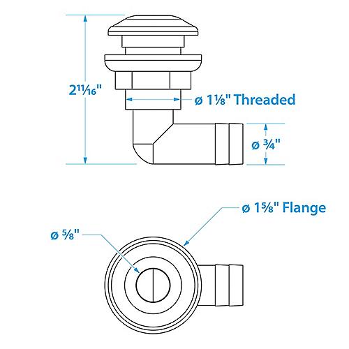 Seachoice 90-Degree Thru Hull Fitting, Fits 3/4 In. ID Hose, 7/8 In. Max. Hull