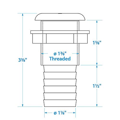 Seachoice Thru-Hull Connector w/ Broad Flange, White Finish, 1.125 In.