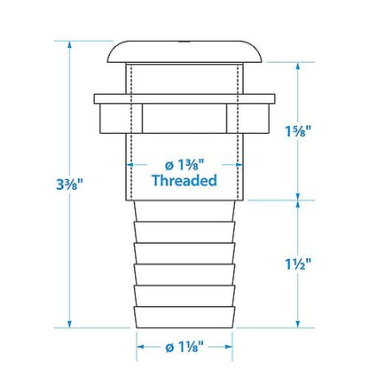 Seachoice Thru-Hull Connector w/ Broad Flange, White Finish, 1.125 In.