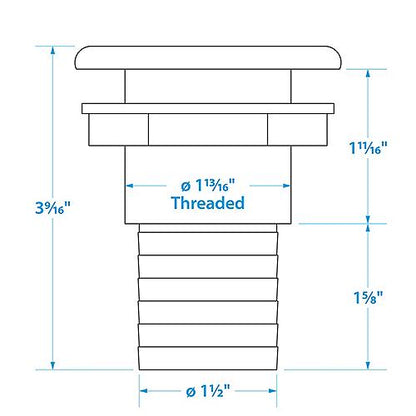 Seachoice Thru-Hull Connector w/ Broad Flange, White Finish, 1.5 In.