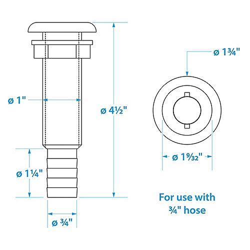 Seachoice Polypropylene Extra Long Thru-Hull Connector for 3/4 in. ID Hose, White