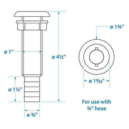 Seachoice Polypropylene Extra Long Thru-Hull Connector for 3/4 in. ID Hose, White