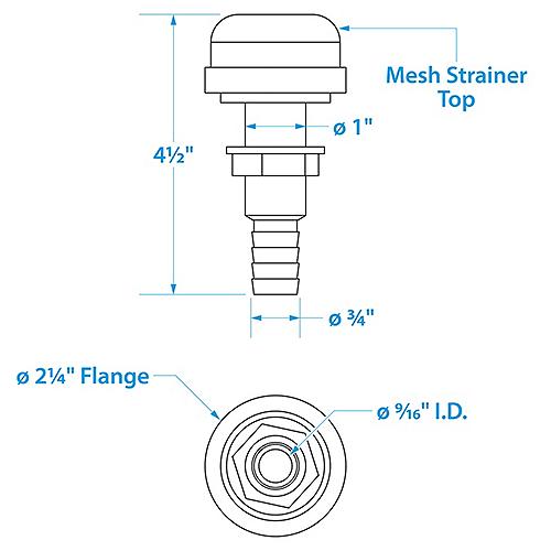 Seachoice Thru-Hull Strainer Mount With Aerator Screen, Fits 3/4 In. Hose