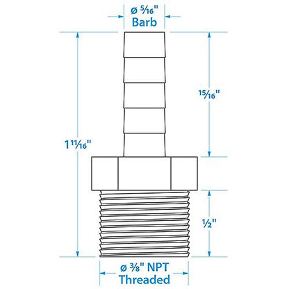 Seachoice Male Hose Barb, 5/16 In. With 3/8 In. Thread