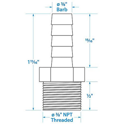 Seachoice Male Hose Barb, 3/8 In. With 3/8 In. Thread