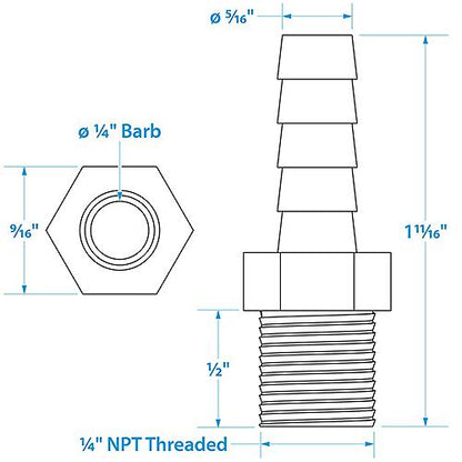 Seachoice Male Hose Barb 1/4 X 1/4 Npt