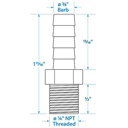 Seachoice Male Hose Barb, 3/8 In. With 1/4 In. Thread
