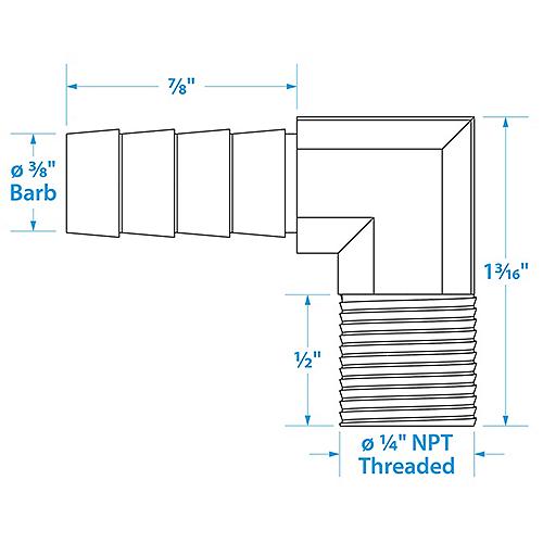 Seachoice 90-Degree Fuel Elbow, 3/8 In. With 1/4 In. Thread