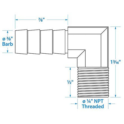 Seachoice 90-Degree Fuel Elbow, 3/8 In. With 1/4 In. Thread