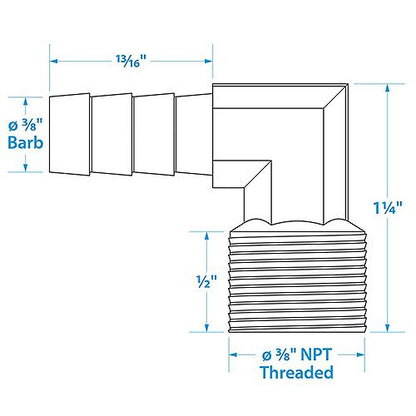 Seachoice 90-Degree Fuel Elbow, 3/8 In. With 3/8 In. Thread