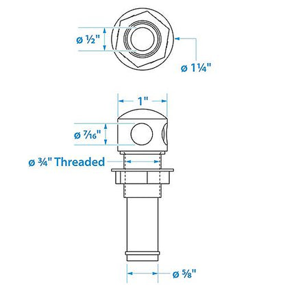 Seachoice Thru Hull Fuel Tank Vent, Chrome-Plated Brass, 5/8 in.