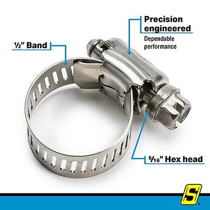 #16 Stainless-Steel Marine Hose Clamps, 9/16" Band
