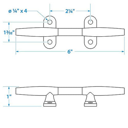 Seachoice 30251 Stainless Steel Hollow Base 6 In. Boat Dock and Anchor Line Cleat