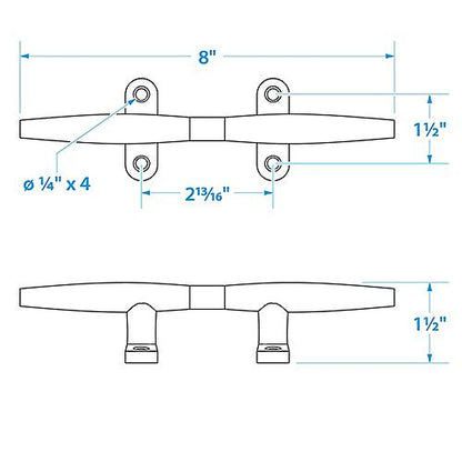 Seachoice 30261 316 Stainless Steel Hollow Base Yacht Cleat, 8 In. Long