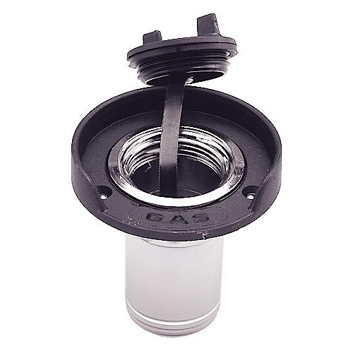 Seachoice Deck Mount Gas Fill Plate w/ Plastic Cap, Chrome-Plated Zinc, Includes Ground Screw and Cap Tether Strap