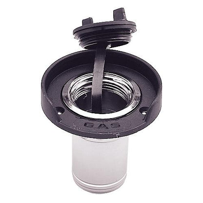 Seachoice Deck Mount Gas Fill Plate w/ Plastic Cap, Chrome-Plated Zinc, Includes Ground Screw and Cap Tether Strap