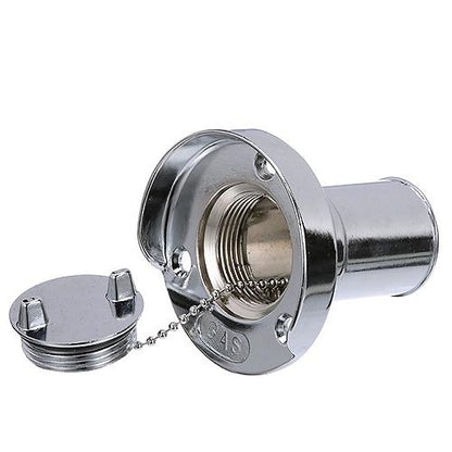 Seachoice Deck Mount Gas Fill Plate w/ Cap, Chrome-Plated Zinc, Includes Rubber Gasket and Beaded Chain Cap Tether