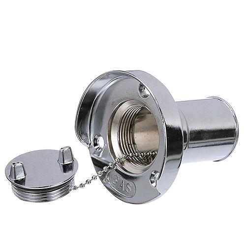 Seachoice Deck Mount Gas Fill Plate w/ Cap, Chrome-Plated Zinc, Includes Rubber Gasket and Beaded Chain Cap Tether