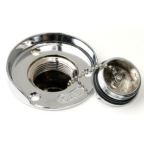 Seachoice Deck Mount Gas Fill Plate w/ Cap, Chrome-Plated Zinc, Includes Rubber Gasket and Beaded Chain Cap Tether