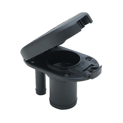 Seachoice 32061 Deck Mount Gas Fill Plate w/ Vent, Hinged Flip-Top, Molded Black Plasti