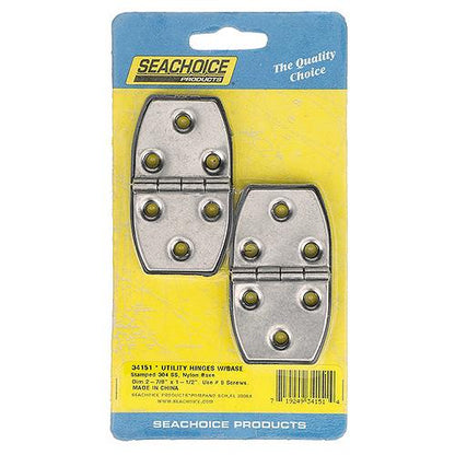 Seachoice 34151 Marine-Grade Utility Hinges, 304 Stainless Steel w/ Black Nylon Base Plate, Pack of 2