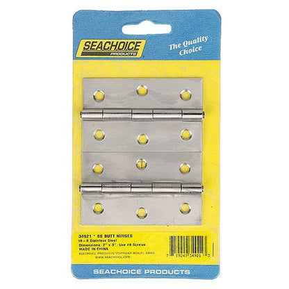 Seachoice 34921 Marine-Grade Butt Hinges, 18-8 Stainless Steel, 3 in. X 2 in., Pack of 2