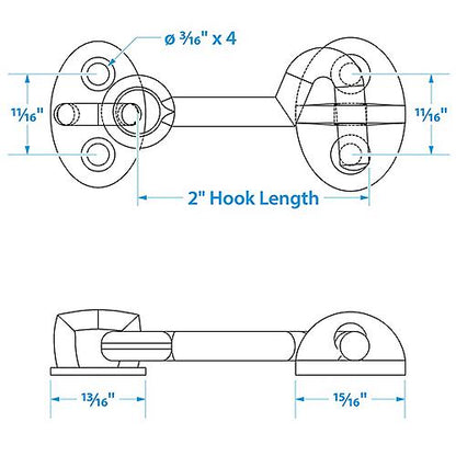 Seachoice 36121 Chrome-Plated Cast Brass 2 in. Marine Cabin Door Hook