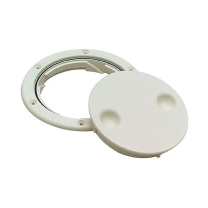 Seachoice 39421 Twist 'N' Lock Deck Plate, White Base and Lid, Up to 8-1/2 in. Diameter