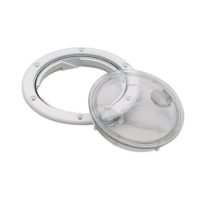 Seachoice 39401 Twist 'N' Lock Deck Plate, White w/ Clear Insert, Up to 6-1/2 In. Diameter
