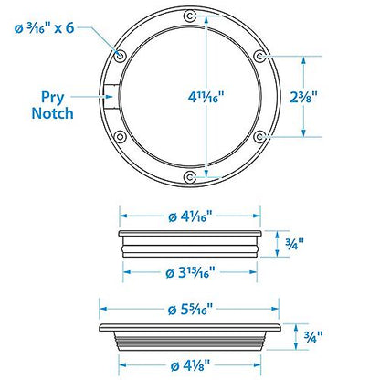 Seachoice 39461 White Pry-Up Deck Plate, Watertight, Up to 4-3/8 in. Diameter