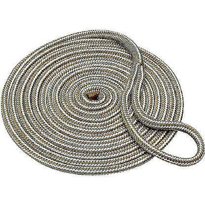 Seachoice Double-Braid Nylon Dock Line w/ Eye Splice, Pre-Shrunk, Heat Stabilized, 1/2 In. X 15 Ft., Gold White