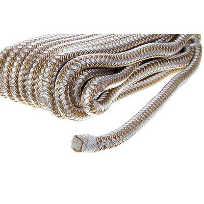 Seachoice Double-Braid Nylon Dock Line w/ Eye Splice, Pre-Shrunk, Heat Stabilized, 3/8 In. X 20 Ft., Gold White
