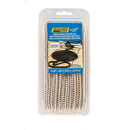 Seachoice Double-Braid Nylon Dock Line w/ Eye Splice, Pre-Shrunk, Heat Stabilized, 3/8 In. X 20 Ft., Gold White
