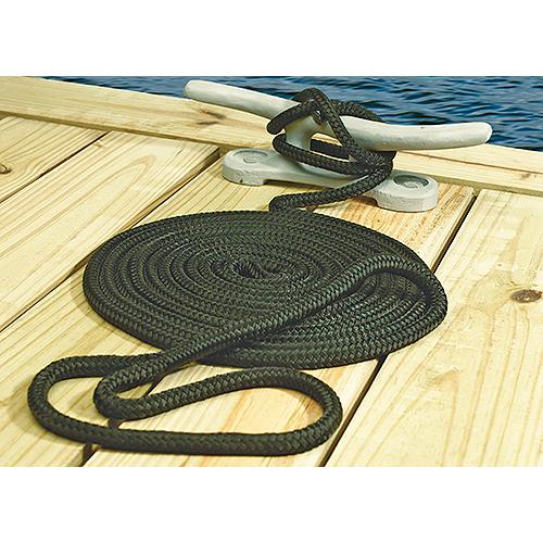 Seachoice Double-Braid Nylon Dock Line w/ Eye Splice, Pre-Shrunk, Heat Stabilized, 1/2 In. X 20 Ft., Black