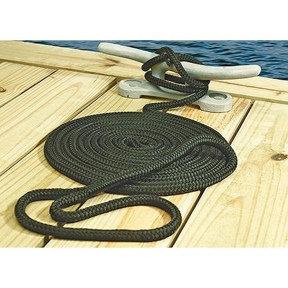 Seachoice Double-Braid Nylon Dock Line w/ Eye Splice, Pre-Shrunk, Heat Stabilized, 1/2 In. X 20 Ft., Black