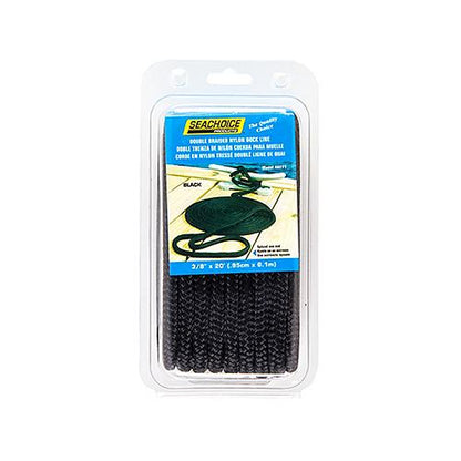 Seachoice Double-Braid Nylon Dock Line w/ Eye Splice, Pre-Shrunk, Heat Stabilized, 3/8 In. X 20 Ft., Black