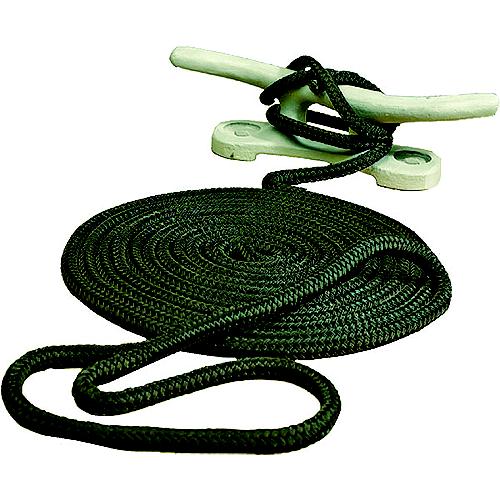 Seachoice Double-Braid Nylon Dock Line w/ Eye Splice, Pre-Shrunk, Heat Stabilized, 3/8 In. X 20 Ft., Black