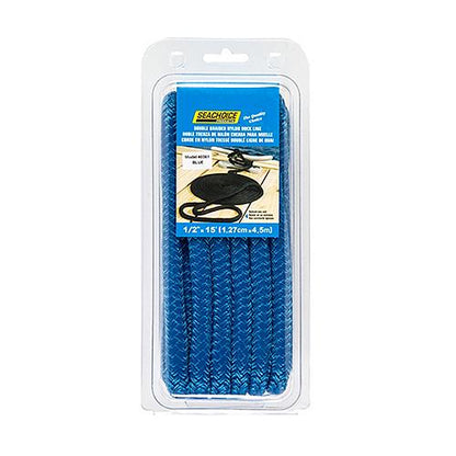 Seachoice Double-Braid Nylon Dock Line w/ Eye Splice, Pre-Shrunk, Heat Stabilized, 1/2 In. X 15 Ft., Blue