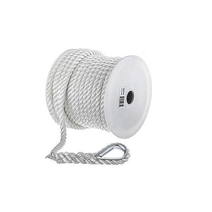 Seachoice Anchor Line Rope, 3-Strand Twisted, White, Nylon, 1/2 in. X 100 Ft.