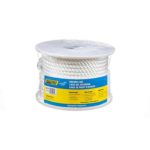 Seachoice 40741 3-Strand Twisted Nylon Anchor Line - White, 1/2" x 150'