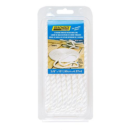 Seachoice High Quality Dock Rope for Boating - 3-Strand Twisted Nylon Dock Line, 3/8-Inch x 15 Feet, White