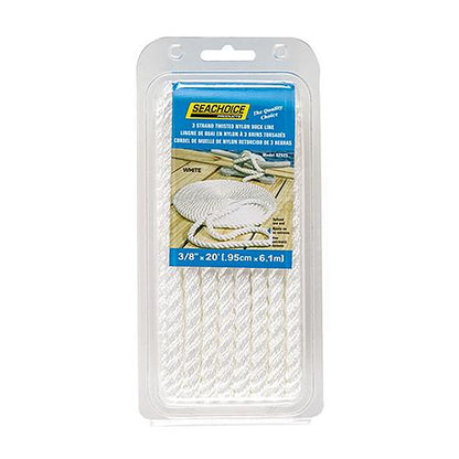 Seachoice High Quality Dock Rope for Boating - 3-Strand Twisted Nylon Dock Line, 3/8-Inch x 20 Feet, White