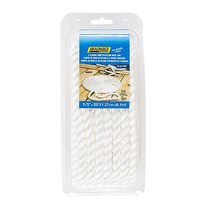 Seachoice High Quality Dock Rope for Boating - 3-Strand Twisted Nylon Dock Line, ½-Inch x 20 Feet, White