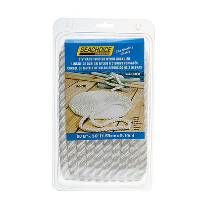 eachoice High Quality Dock Rope for Boating - 3-Strand Twisted Nylon Line, 5/8-Inch x 30 Feet, White