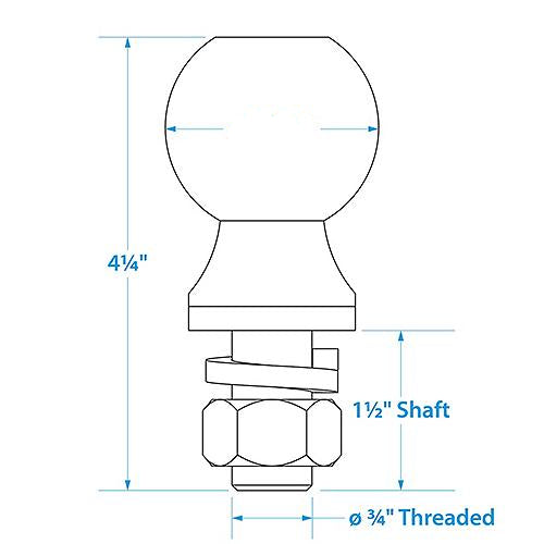 Seachoice 551301 Trailer Hitch Ball, 1-7/8"Ball, 3/4"X1-1/2" Shank, Chrome Finish