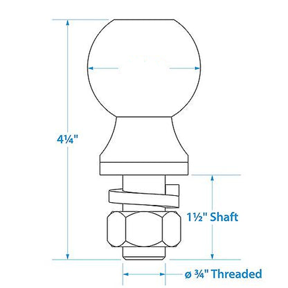 Seachoice 551301 Trailer Hitch Ball, 1-7/8"Ball, 3/4"X1-1/2" Shank, Chrome Finish