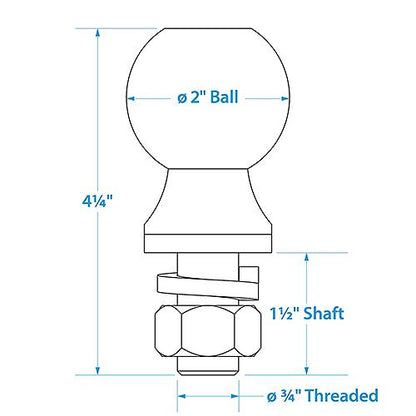 Seachoice 51321 SEA Class II Trailer Hitch Ball, 2 In. Ball, 3/4 X 1-1/2 In. Shank, Chrome Finish