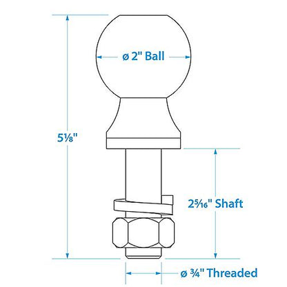 Seachoice Trailer Ball, 2 in., 3/4 X 2-5/16 in. Shank, 3,500 Lb. Capacity, Chrome Finish